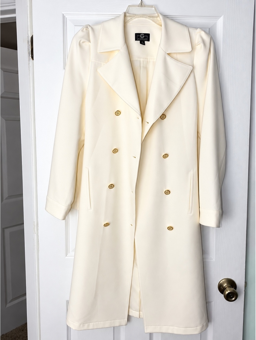 By Giuliana Black Label Women's Ivory Double Breasted Trench Coat Size M